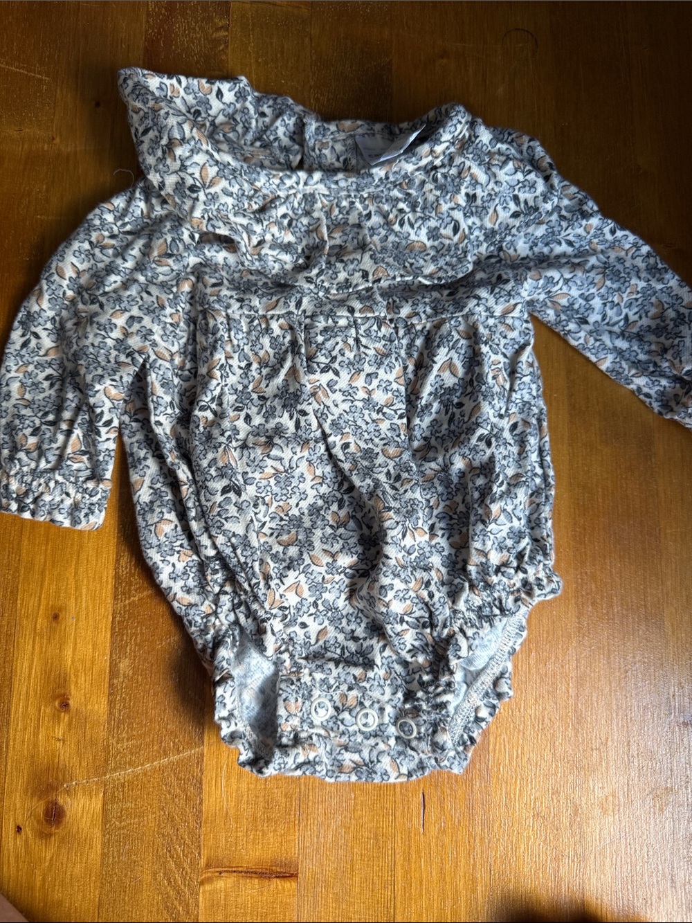 Floral Ruffled Baby Bodysuit in Cream and Gray